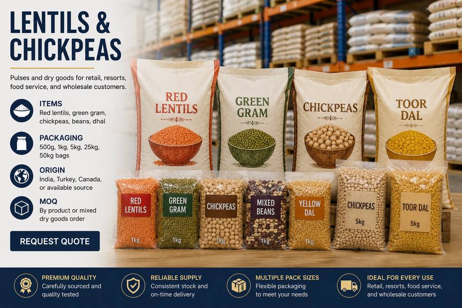 Lentils, dry beans, chickpeas, and dhal packaging